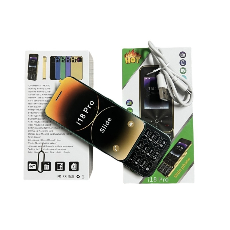 新しい i18pro スライド携帯電話高齢者ボタン携帯電話機能電話スペア携帯電話越境貿易携帯電話|undefined