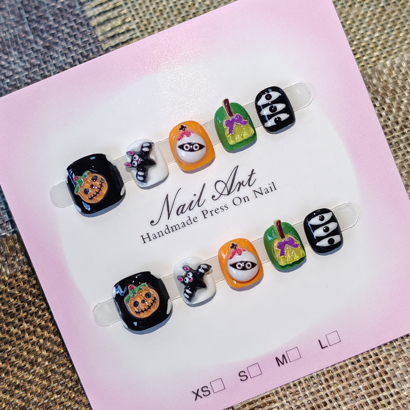 Children's nail stickers, Halloween pumpkin and bat designs, cute nail art for kids, trendy and cool short nail stickers for students Children's nail stickers, Halloween pumpkin and bat designs, cute nail art for kids, trendy and cool short nail stickers for students