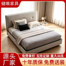 现代简约布艺床双人床超薄床头小户型软包主卧室大床意式丝带大床