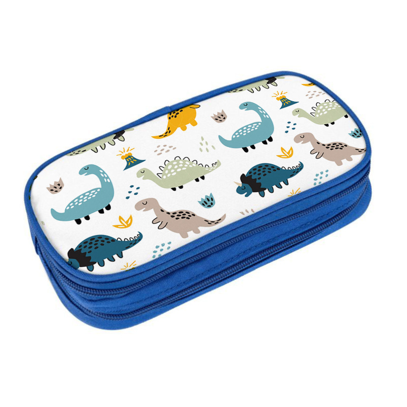 Dinosauro Dinosaur DIY bolsas de lápiz azul doble capa multifuncional caja de papelería de gran capacidad caja de papelería