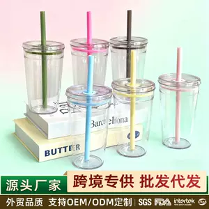 แก้วน้ำพลาสติกใสพร้อมหลอด 450ml แก้วกาแฟมินิมอล