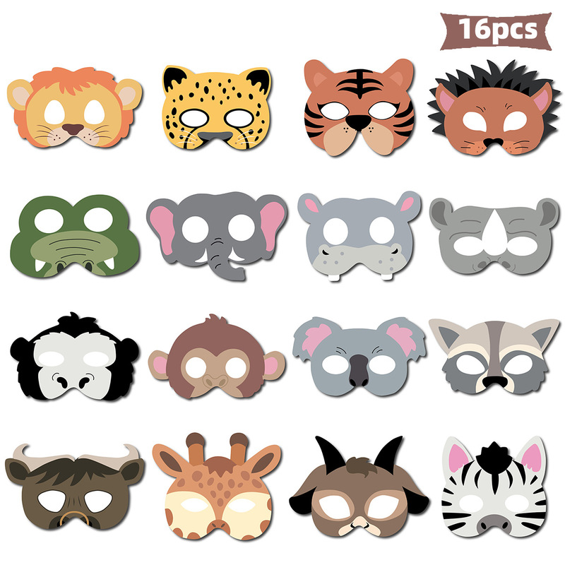Amazon 16 wild animal masks crocodile lion Tiger hippo kindergarten game party dress up props