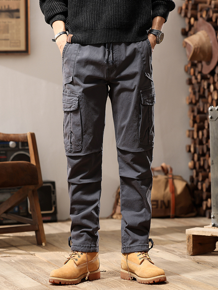 Hombres de moda nuevos pantalones de trabajo de bolsillo rectos de estilo americano 7606 pantalones largos