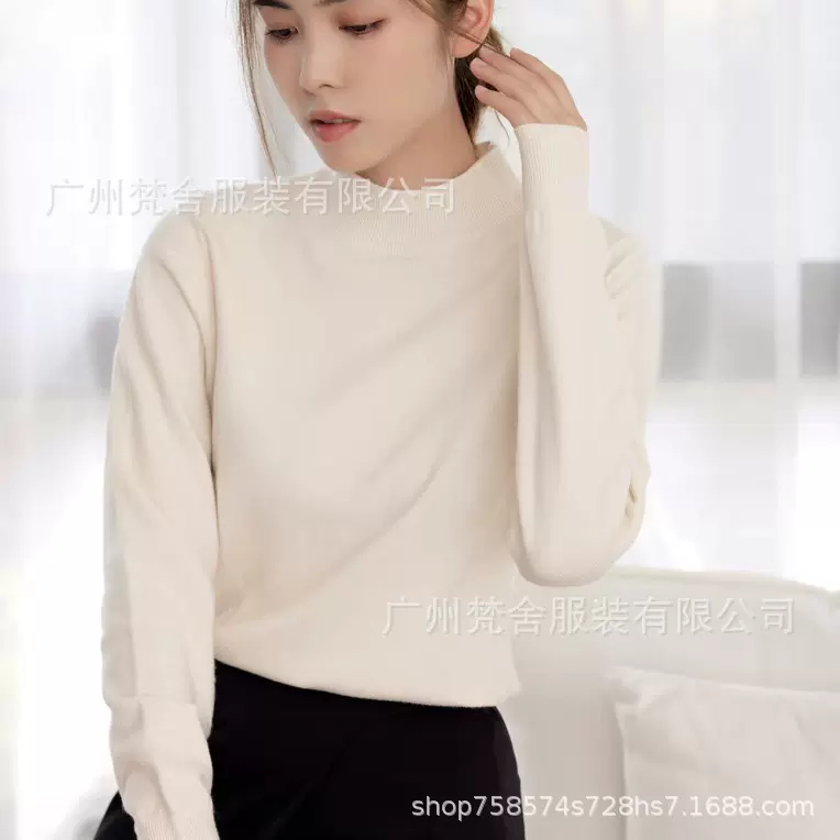2025班玲儿秋冬新款厚羊绒毛衣针织衫毛衣半高领毛衣纯色羊绒毛衣