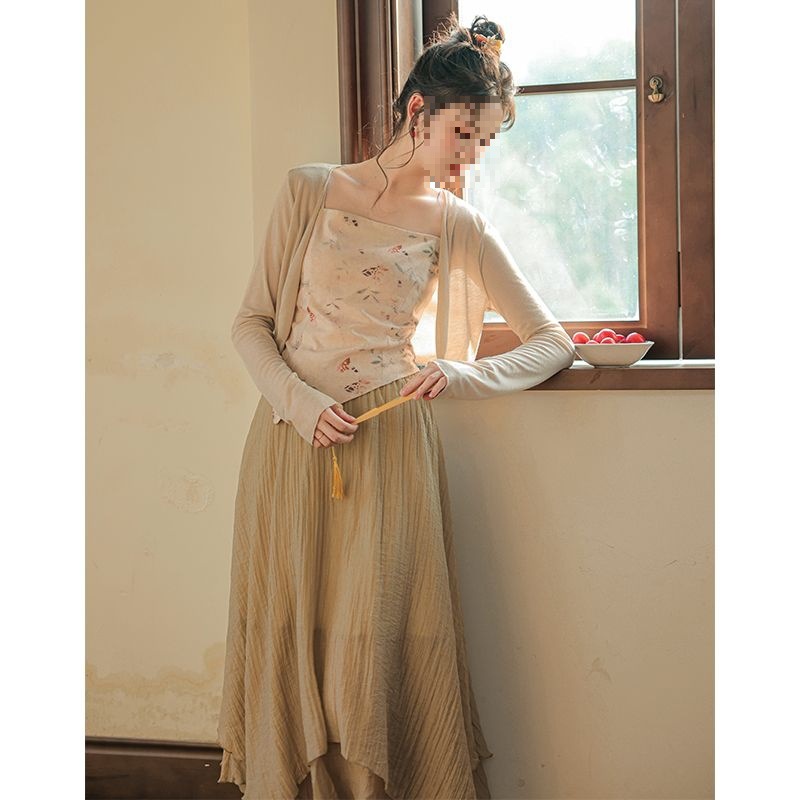 新中式民国风防晒开衫印花抹胸浪漫少女连衣裙复古套装女夏季新款