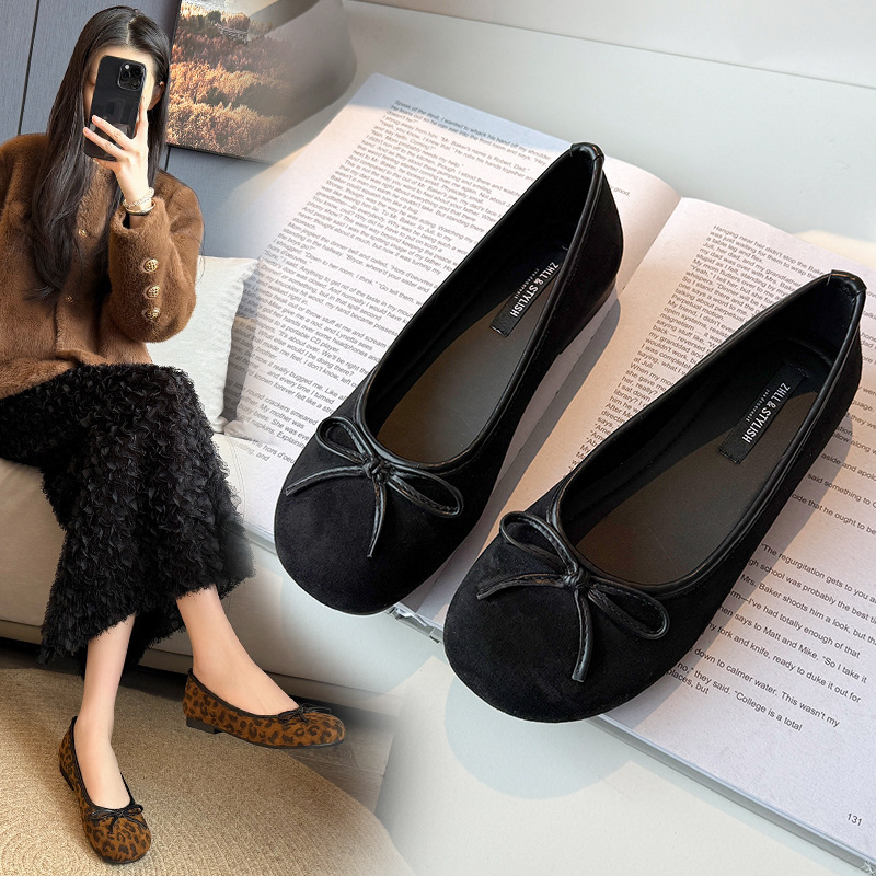708-6 Bow Small Fragrant Style Flat Shoes Early Spring Round Head Shallow Mouth Comfortable and Widened plus size Women's Shoes