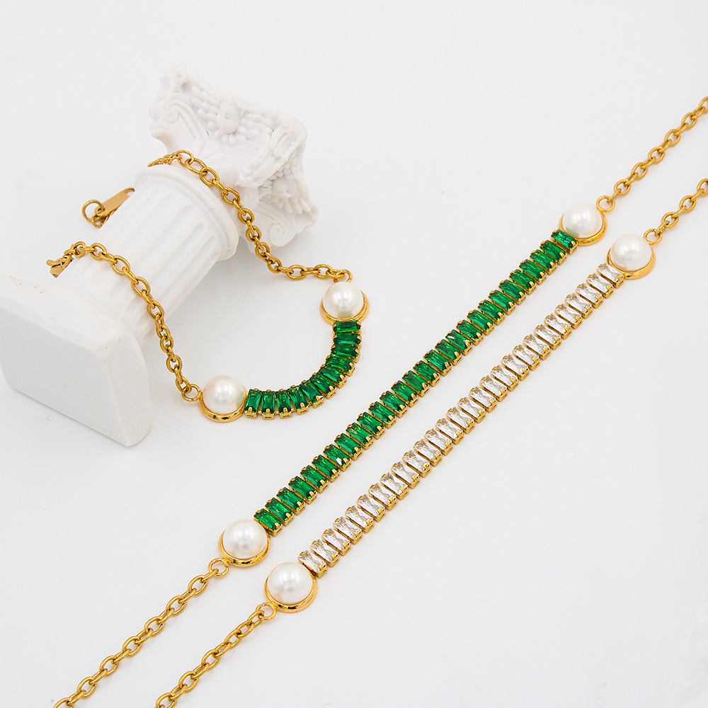 Simple Style Geometric Titanium Steel Inlaid Gold Necklace Colorza_colorza_2