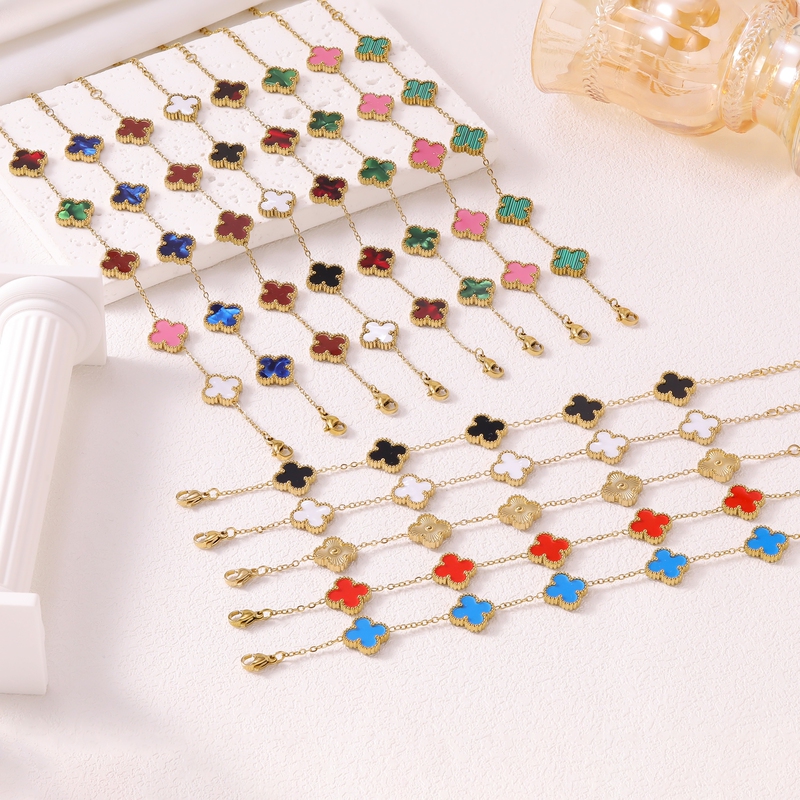 Cross-Border Hot-Selling 13mm Four-Leaf Clover Bracelet for Women, Double-Sided Five-Leaf Clover 18K Gold Non-Fading Jewelry Wholesale from Manufacturer