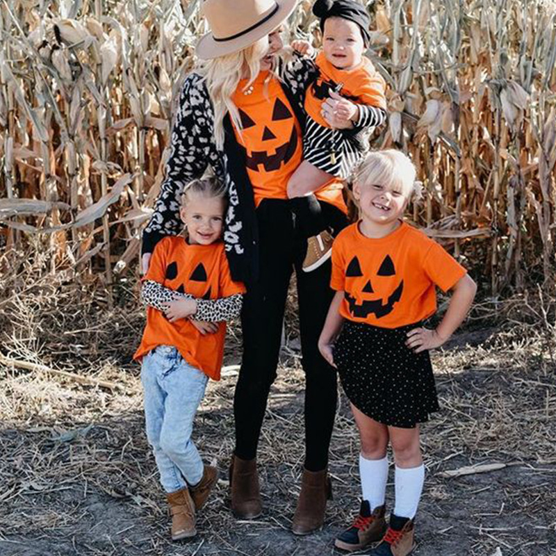 Casual Pumpkin Cotton T-shirt Family Matching Outfits display picture 3