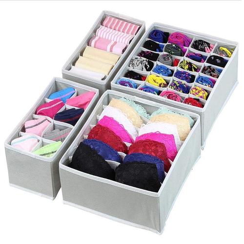Thickened new non-woven underwear storage box wholesale sock storage box wardrobe drawer plaid four-piece set