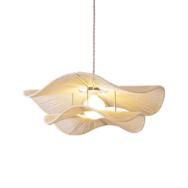 Estilo japonés de estilo tranquilo viento crema viento retro lámpara candelabro sala de estar dormitorio lámpara principal restaurante nórdico casa de té lámpara de cuerda de cáñamo