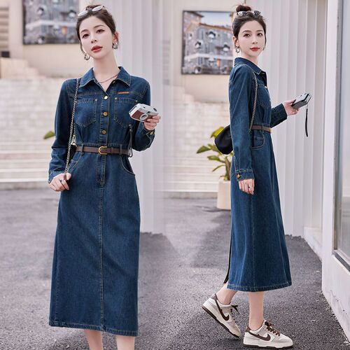 Jeans Skirt Dress with Elegant and Slimming Style, New Long-Sleeve Autumn Wear for Women, 2025 Trendy Texture and Quality