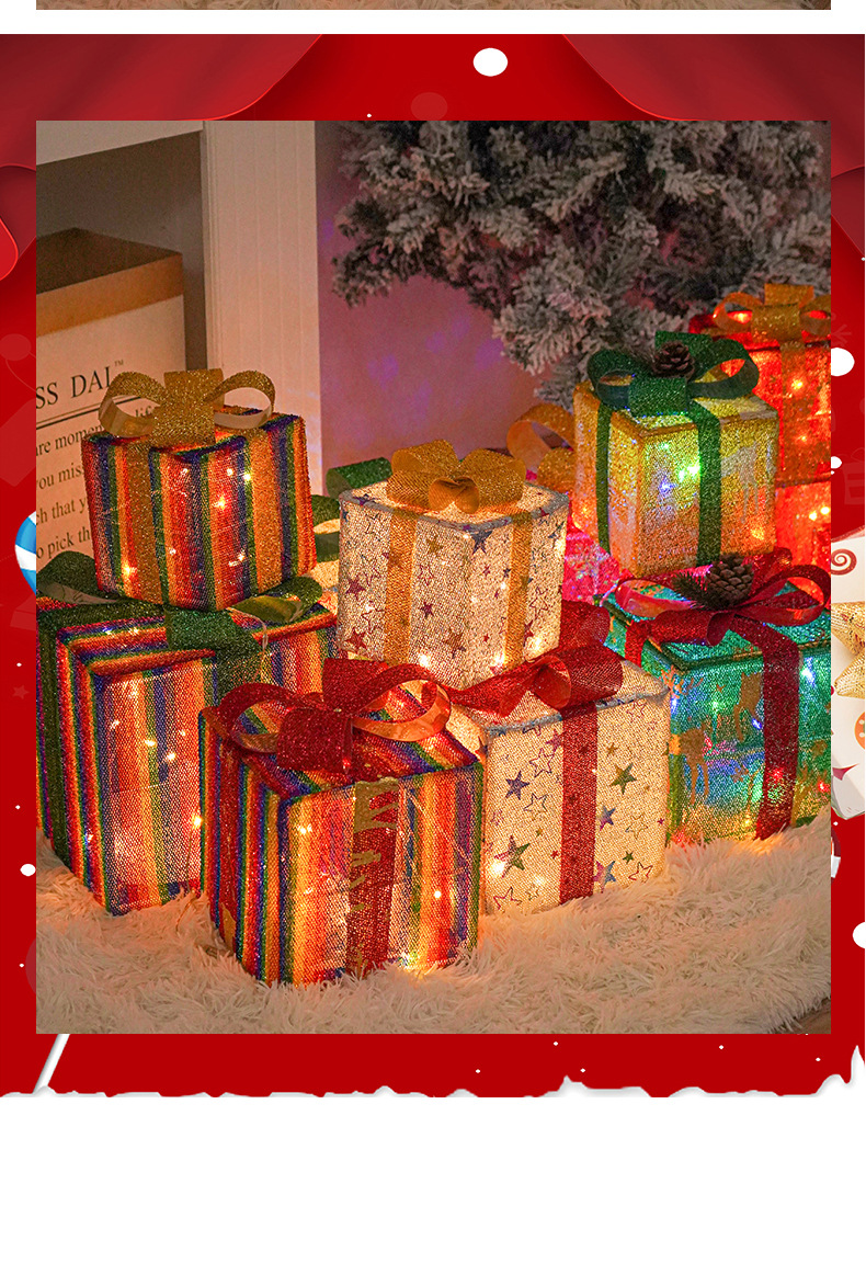 700g Weight Lightings Event & Party Supplies 3 Pieces Set Quantity Indoor, Family Gathering, Festival Occasion Plastic Material Christmas Festival Gift Box Pattern Cute Style Christmas Cute Gift Box Plastic Indoor Family Gathering Festival Lightings