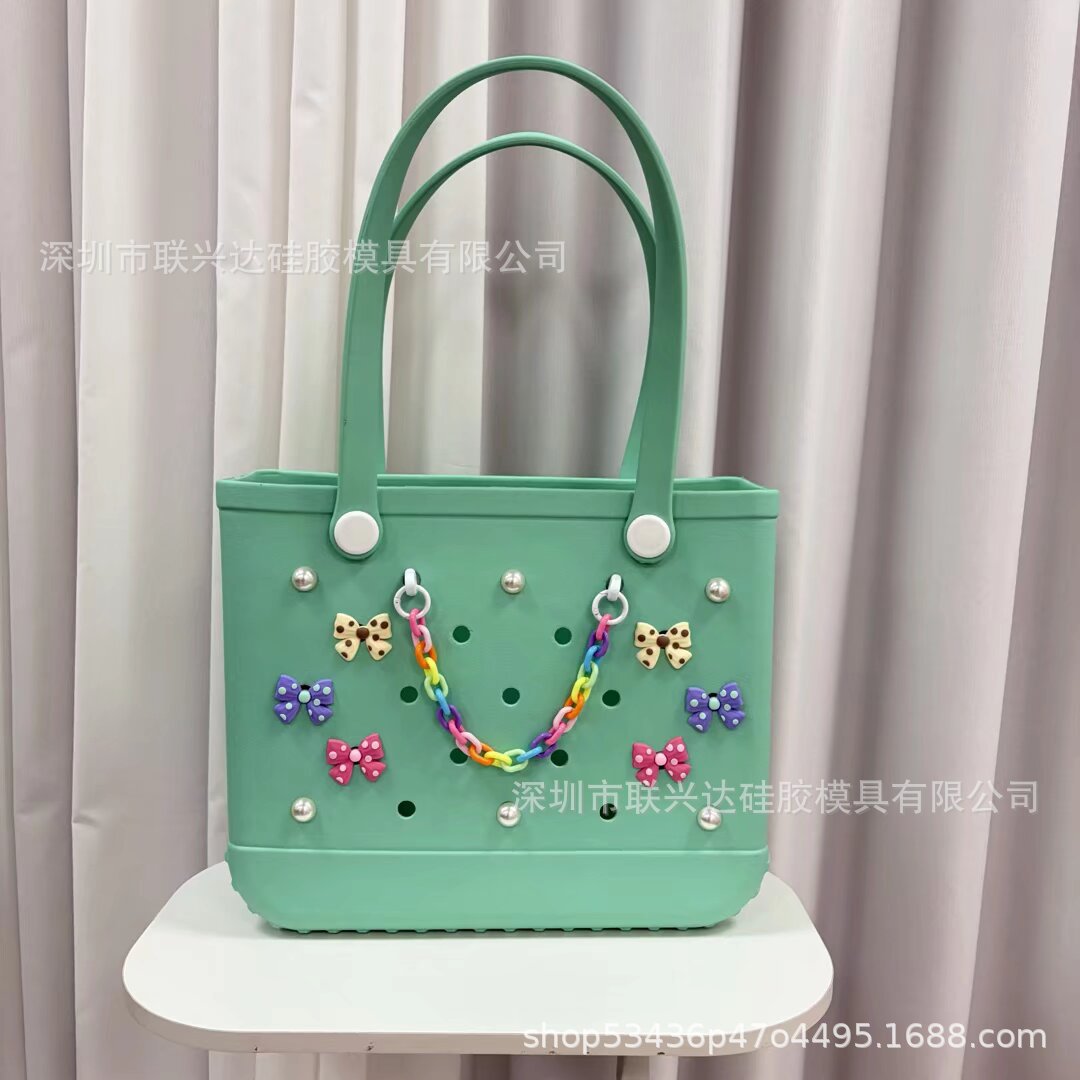 Cross-border nuevo bogg bolso colgante DIY perlas margaritas arco iris hebilla cadena bolsa de playa zapatos accesorios de flores
