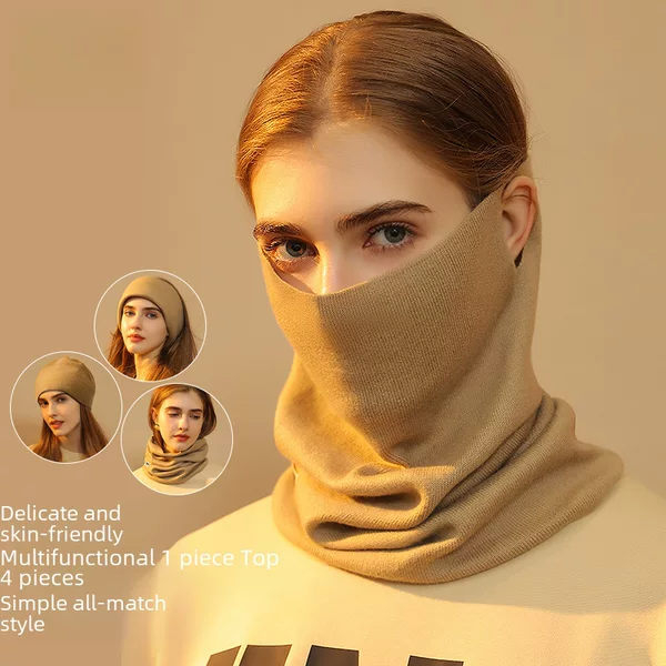 Autumn and Winter Knitted Scarf for Women, Multifunctional Outdoor Windproof and Cold-Proof Cycling Mask, Ear-Hanging Warm Face Scarf, Anti-Pilling
