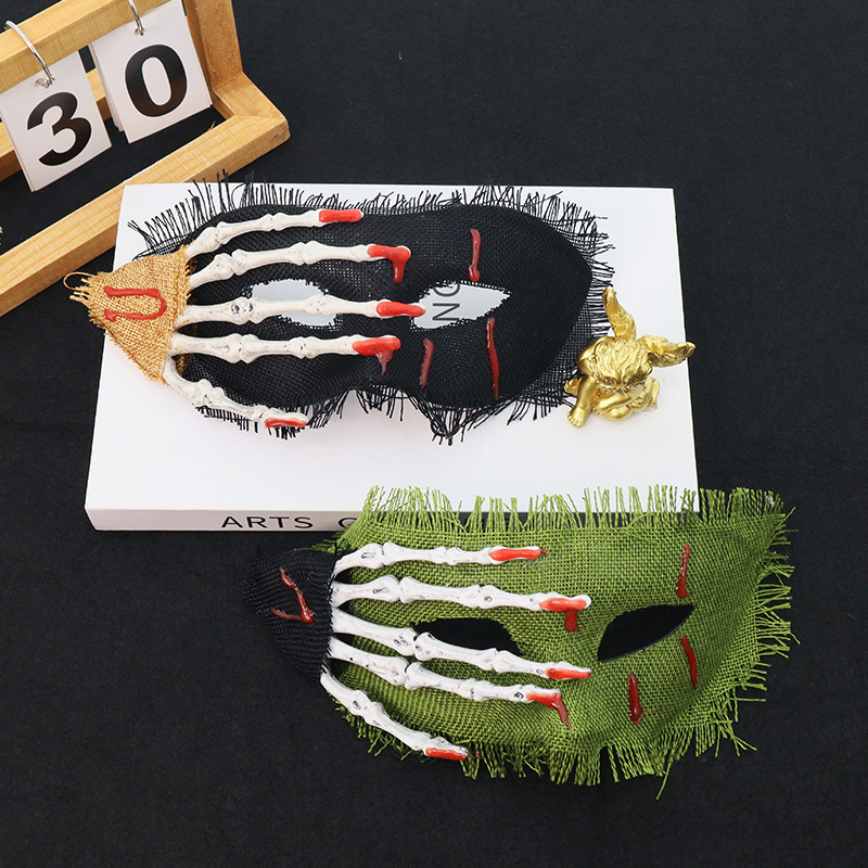 Transfronterizo nuevo Halloween máscara de disfraz esqueleto mano lino decoración máscara de mitad de cara cos maquillaje props de baile