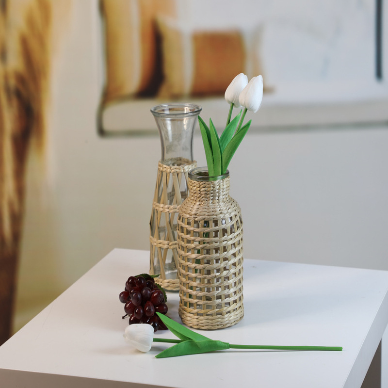 Cross-Border Ins-Style Straw Cup Sleeves, Vase Decorations, Home Crafts, Milk Bottle Sleeves, Oil Bottle Sleeves, Hand-Woven Plants