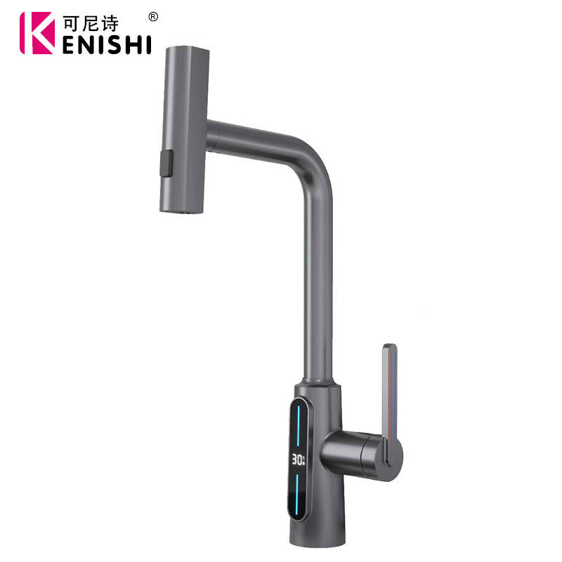 Comercio exterior dedicado para la generación de energía hidroeléctrica pantalla digital grifo de la cocina volando lluvia giratoria extraíble fregadero grifo de la cascada