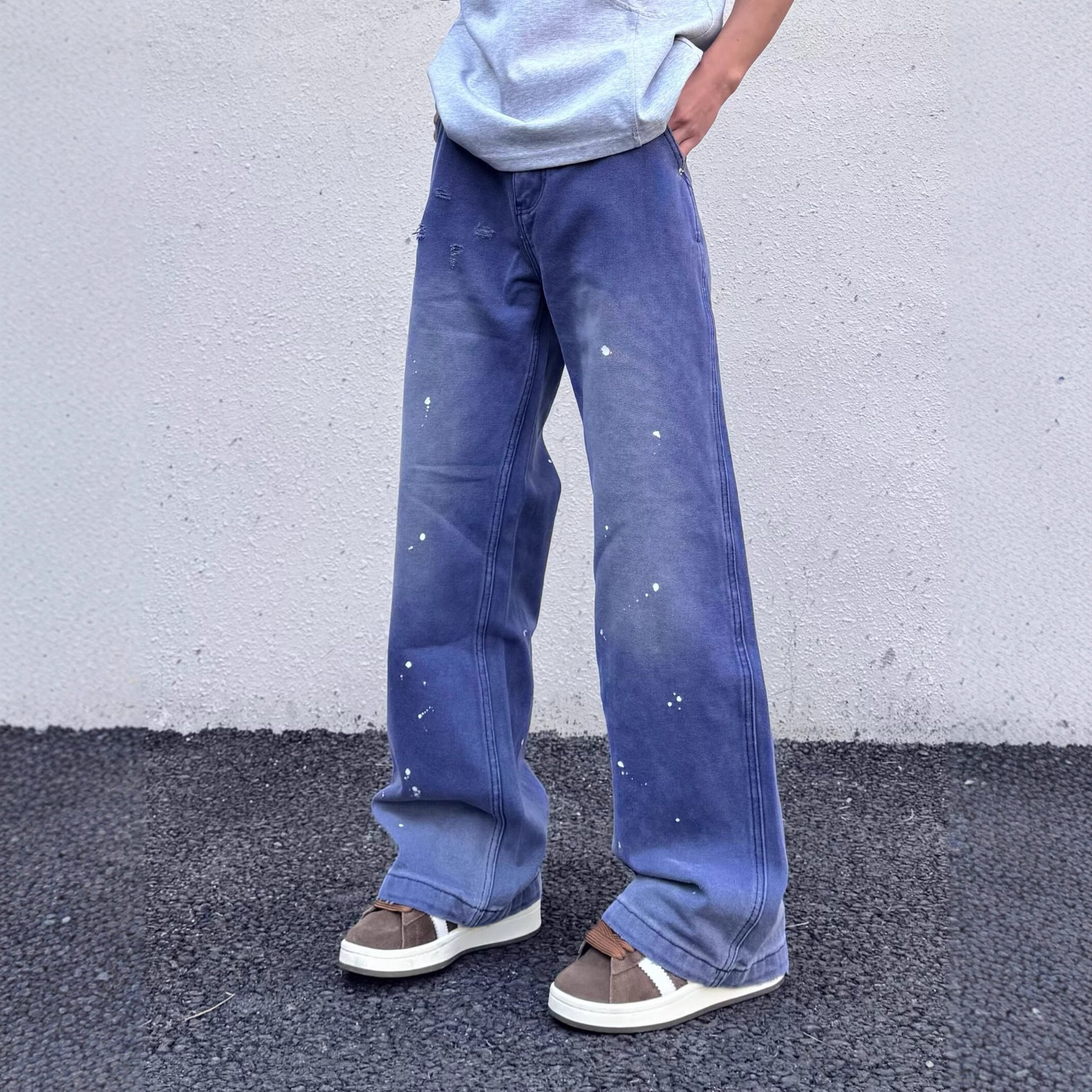 Vintage Washed Distressed Jeans – Relaxed Straight Fit (S-3XL, Classic Blue)_voghion.com