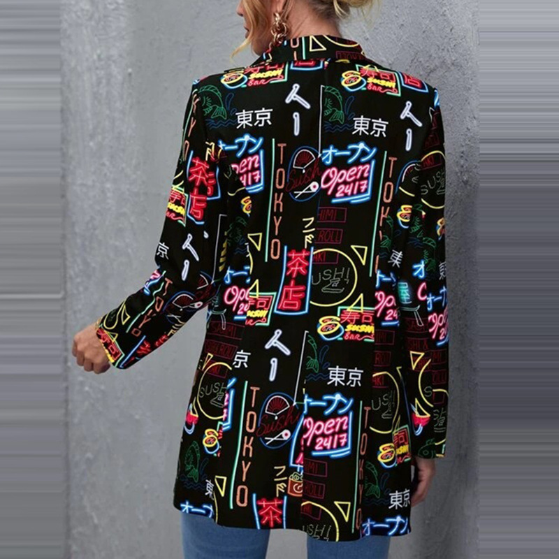 Long Sleeve Sleeve Length Single Breasted Placket Type Spandex Fabric Type Women'S Fashion Printing Single Breasted Coat Blazer