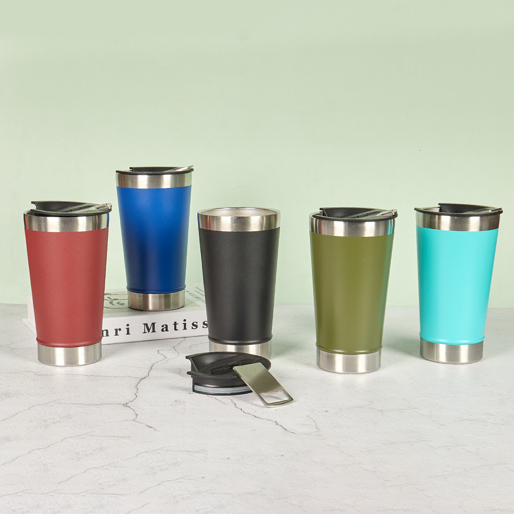 크로스보더 304 스테인리스 보온병 컵 20 온스 자동차 컵 스프레이 플라스틱 컵 병따개 맥주 컵 아이스 불리 컵