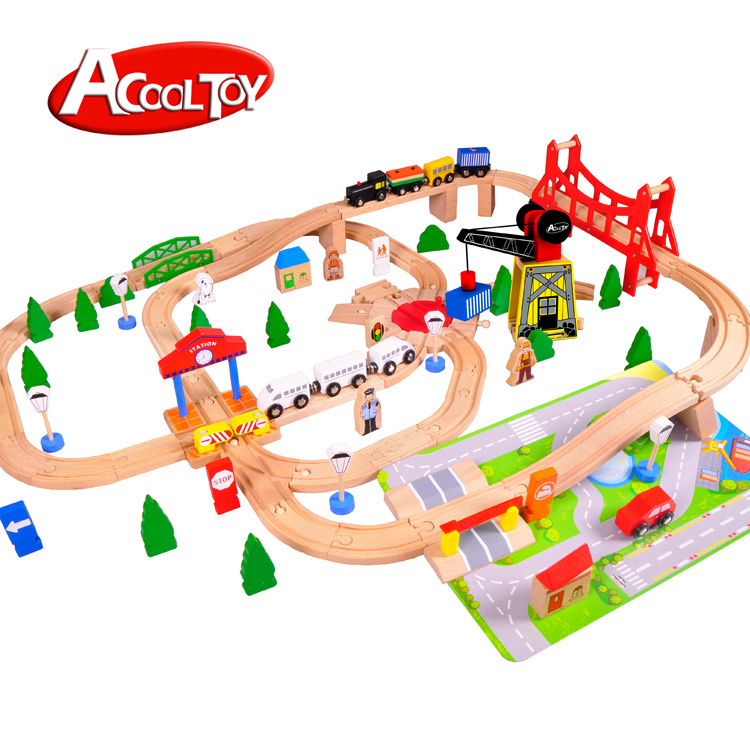 Tren de madera con tren eléctrico Juego de 100 piezas Tren de madera Juguetes educativos para niños y niñas