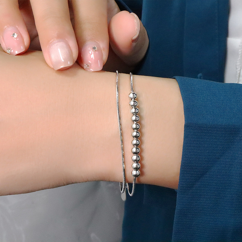 Double-layer Round Bead Bracelet to Relieve Anxiety Small Beaded Peas Bracelet Simple Fashion Design Geometric Snake Bone Chain Bracelet