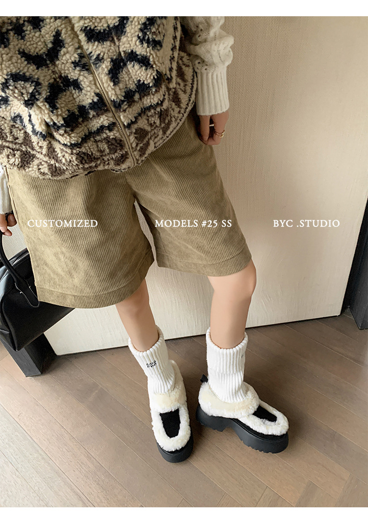 Boot tuyết nữ da cừu một mảnh gót cao lót lông dày giữ ấm — màu nâu chi tiết 15