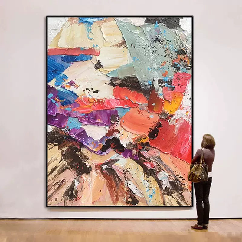 手绘油画抽象现代简约客厅装饰画玄关挂画餐厅立体抽象艺术色块画