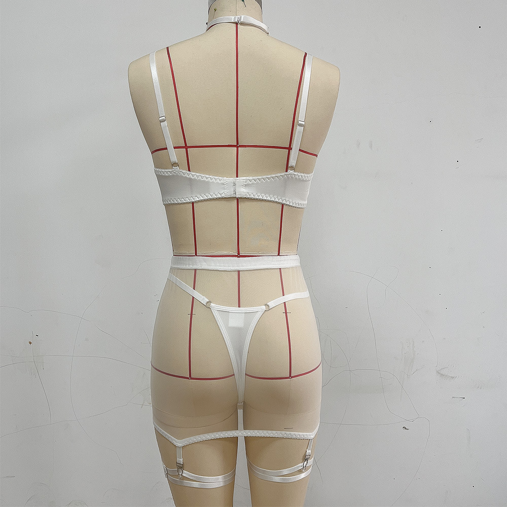 2023 New Mesh Women's Bra Set Solid Color Sexy Apron and Underwear_voghion.com
