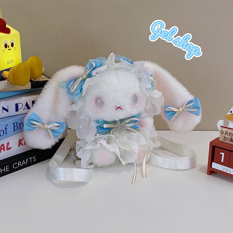 Plush Toy New Style Lolita Double Backpack Cartoon Rabbit Doll Bag Drawstring Crossbody Bag Cute Plush Bag