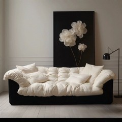 フランスのレトロな怠惰な風のツバキの花のソファーはまっすぐに黒い白色の中古の暗い風の赤い本の同項のソファーを並べます。