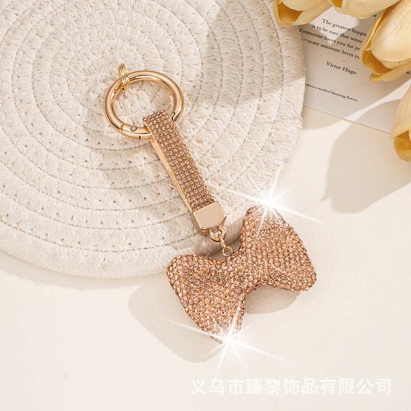 韩版网红可爱高档水钻蝴蝶结钥匙扣创意镶钻大圆扣个性女士包挂件|undefined
