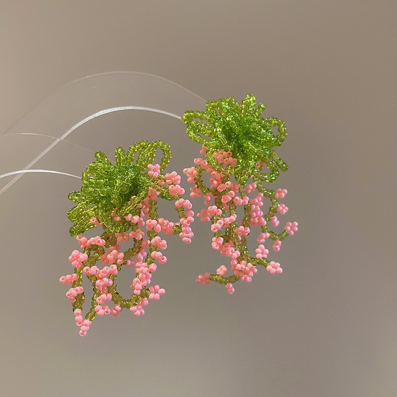 Pendientes de borla de flores de gasa de aguja de plata Pendientes de dopamina de bosque dulce Pendientes de todo fósforo de tendencia de nicho Mujeres al por mayor