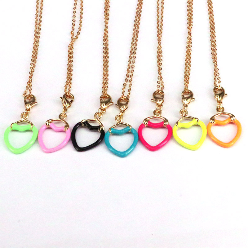 Enamel Color Drop Nectarine Heart Pendant Fashion Pendant Copper Necklace display picture 1