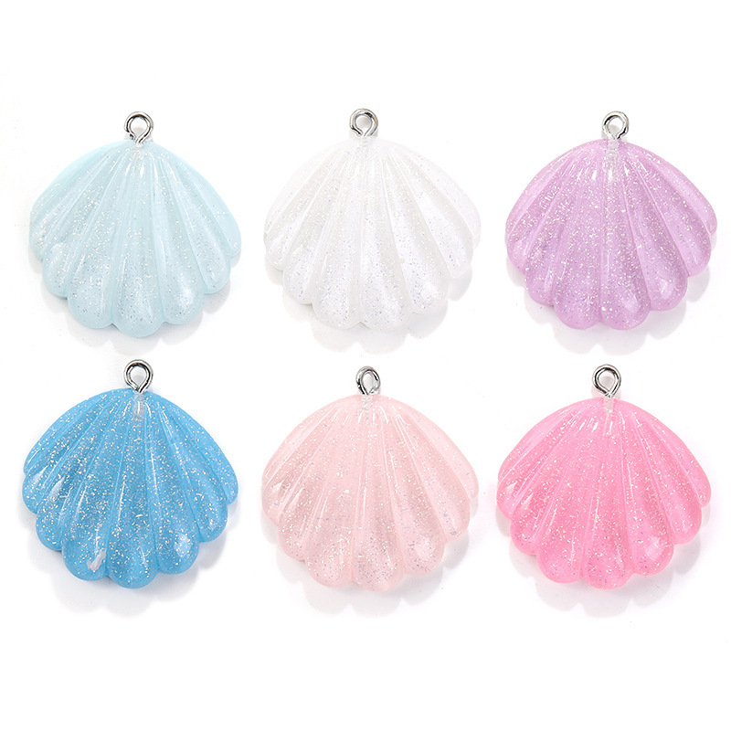 Cross-Border Simulated Fine Glitter Translucent Shell Pendant Resin Jewelry Accessories DIY Necklace Bracelet Phone Chain Charm