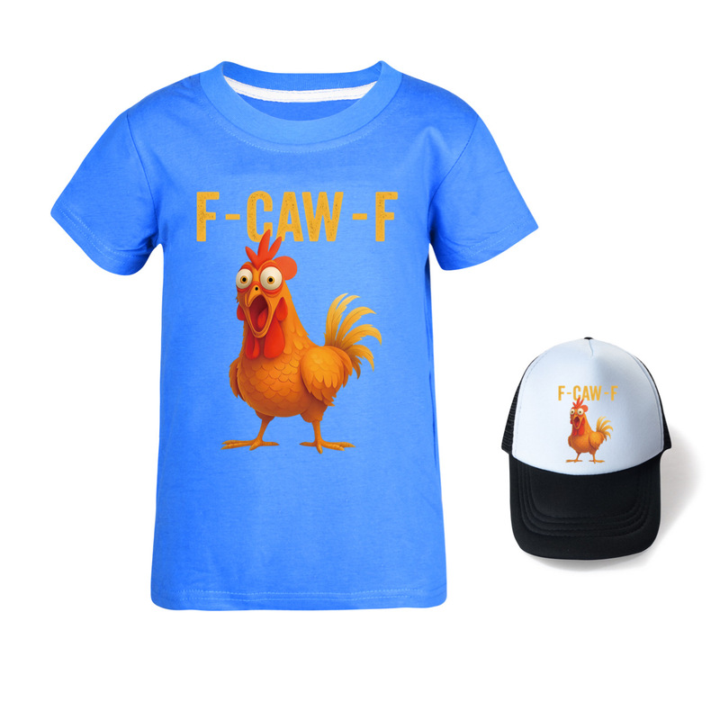 F-Caw-F Funny Chicken 儿童童装短袖T恤+帽子5057|undefined