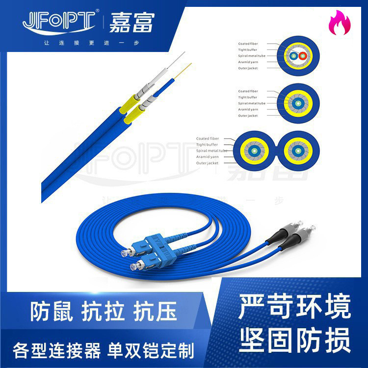 单铠装光纤跳线DIN单多模尾纤防鼠MU单双芯室内外布线跳纤厂家