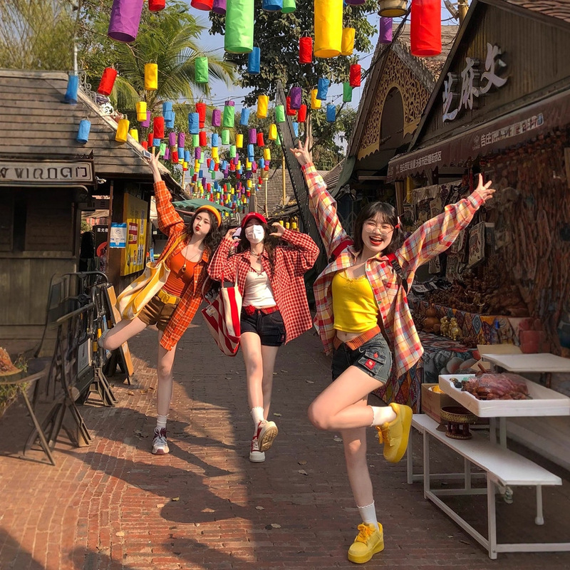 Dopamine Bestie Wears Colorfulful Plaid Long-Sleeved Shirt for Women in Autum New Loose and Versatile Lazy Style Shirt Trend