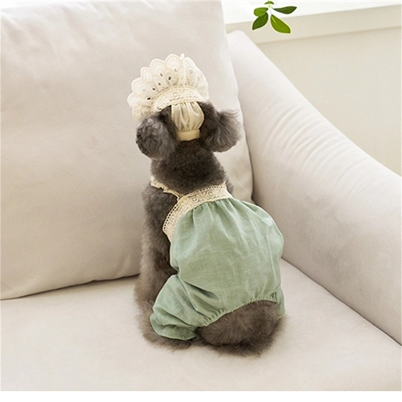 Summer Classic Denim Two-Piece Jumpsuit for Dogs and Cats, Teddy Bichon Pet Dog Clothes + Hat