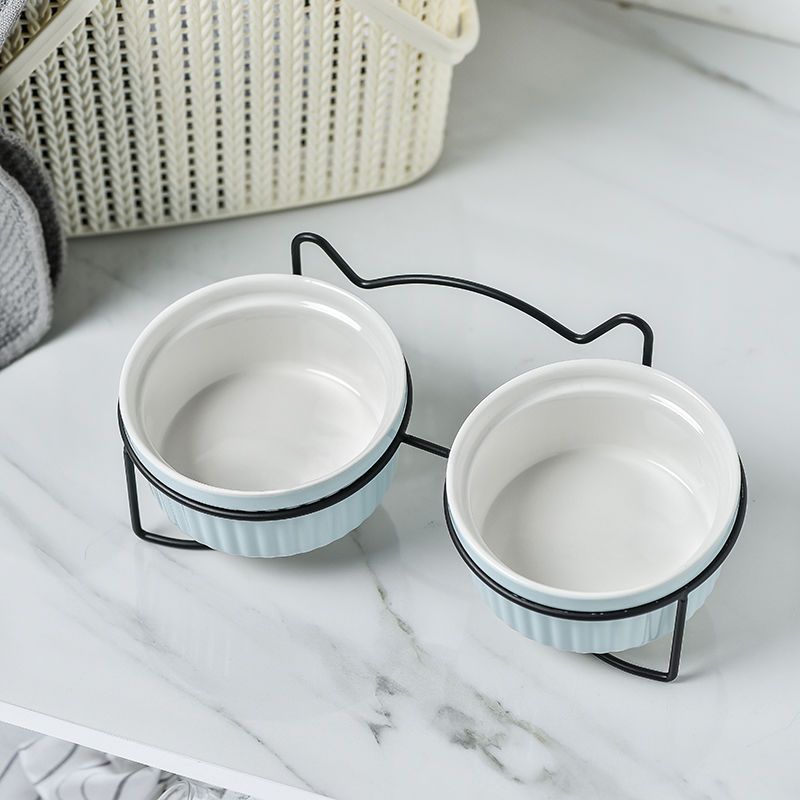 Cerámica doble cuenco cuello para perro y gato cuenco para mascotas cuenco para perros cuenco para perros cuenco para gatos cuenco alimentador para mascotas