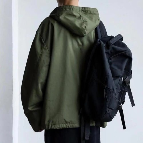 Spring and Autumn Japanese Style Workwear American Retro Short Sleeve Pure Cotton Windbreaker Coat Large Size Hooded Sweatshirt for Men