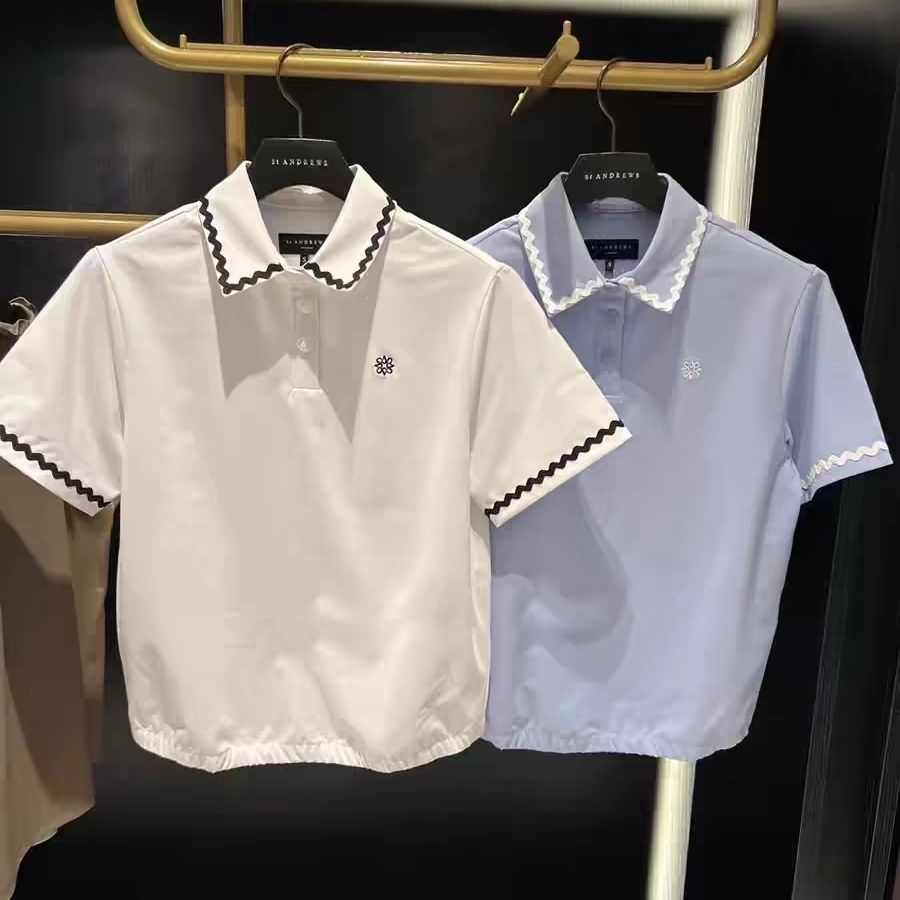 New Golf Clothing Women's Short-Sleeved Book Style Versatile Lace Sports Top Summer Quick-Drying Material