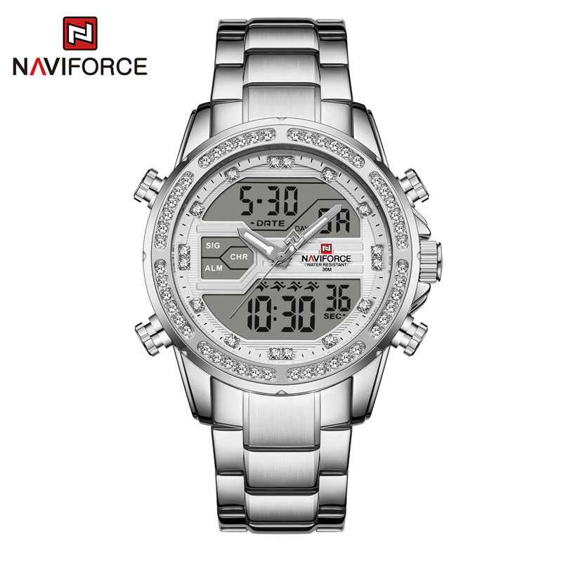 Naviforce lingxiang 9190 negocios cuarzo reloj electrónico de los hombres calendario deportes Acero inoxidable hebilla plegable luminosa image 5