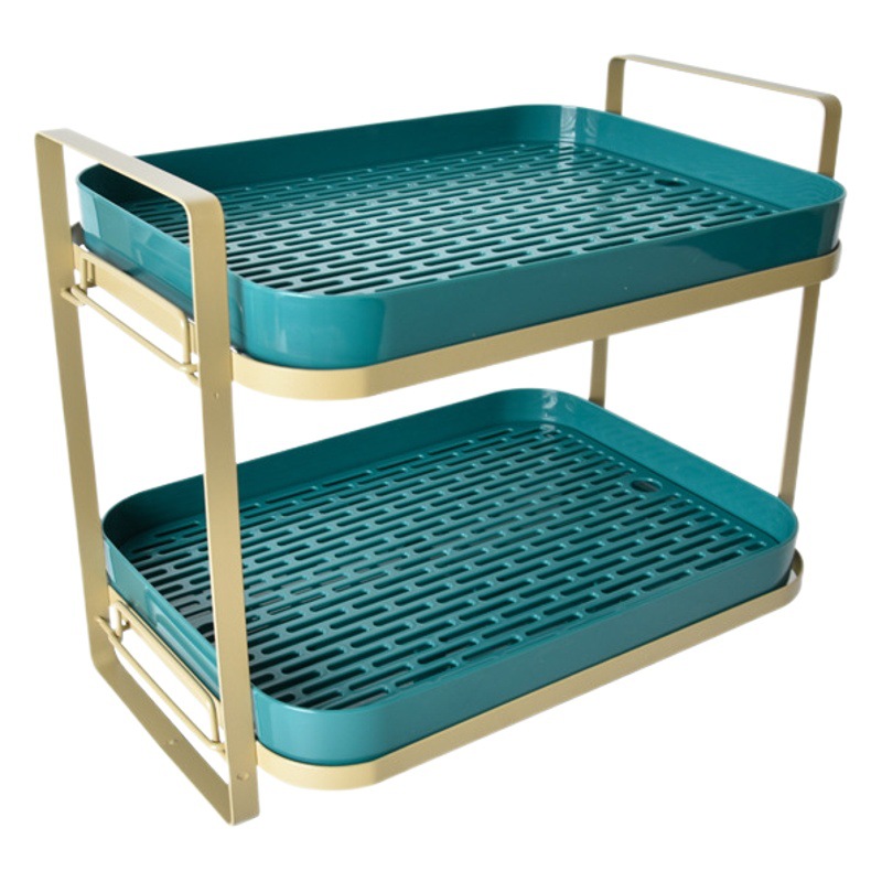 Estante de almacenamiento de taza de té de doble capa, estante de almacenamiento de taza de té y hervidor, estante de drenaje de doble capa con bandeja, estante de almacenamiento doméstico