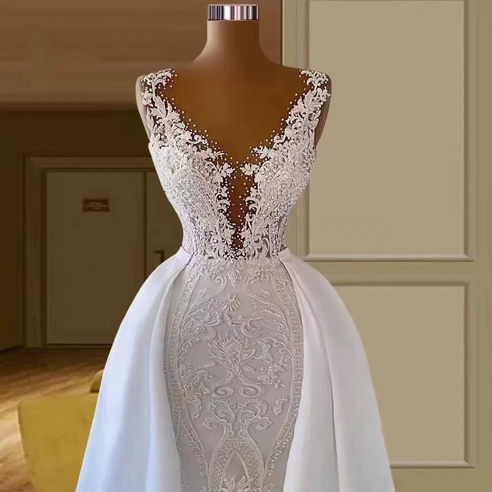 lace wedding dress sleevless, european style, amazon, wish, v-neckline, fitted