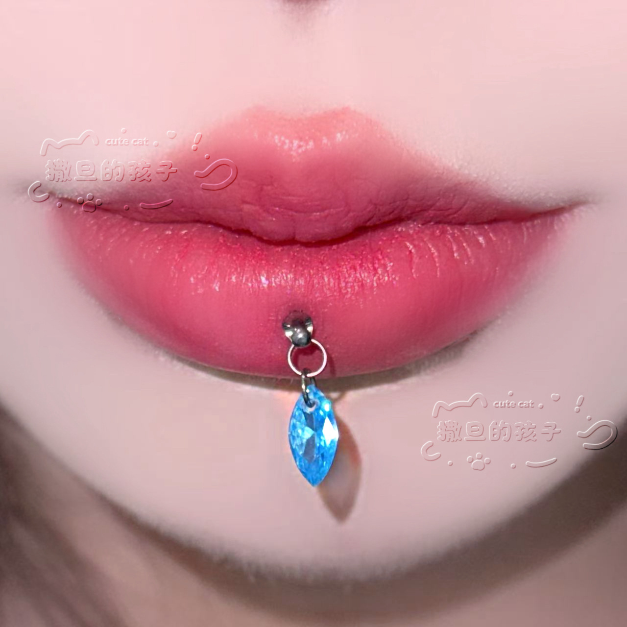 Labret stud lip piercing jewelry styling detail