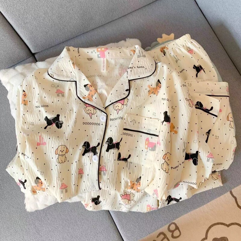 TikTok Express Live Pajamas Women's Spring and Autumn Cloud Cotton Lapel Cardigan Long Sleeve Loose Sweet Home Clothes suit TikTok Express Live Pajamas Women's Spring and Autumn Cloud Cotton Lapel Cardigan Long Sleeve Loose Sweet Home Clothes suit