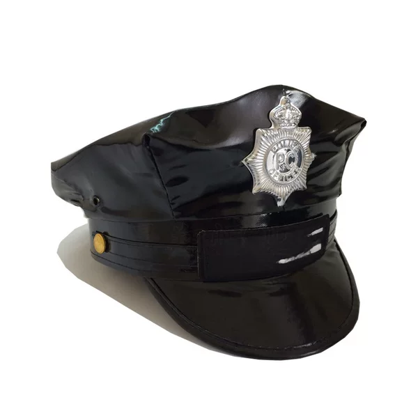 Black Leather Octagonal Police Hat Adult Role-Playing Hat Accessories Uniform Hat Party Ladies Export European and American Hat