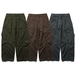 Maillard Japanese Style Retro Fermented Large Flap Pocket Pants Overalls Casual Pants for Men and Women Loose Straight Wide Leg Floor-Length Pants Trendy